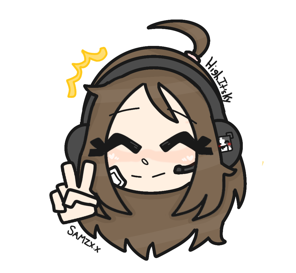 Drawing of Ky wearing headphones and making a peace sign
